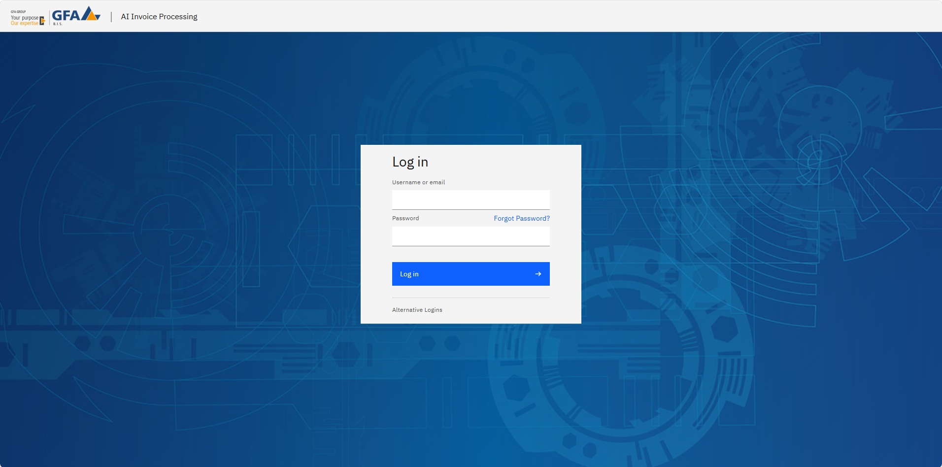 BIS sign-in screen